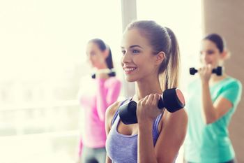A group of women exercising